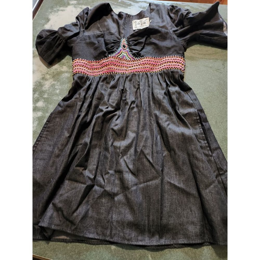 Va Va by Joy Han denim dress with beaded waist sz Medium